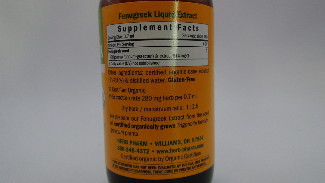 Herb Pharm Fenugreek 1oz - Supplement Facts panel