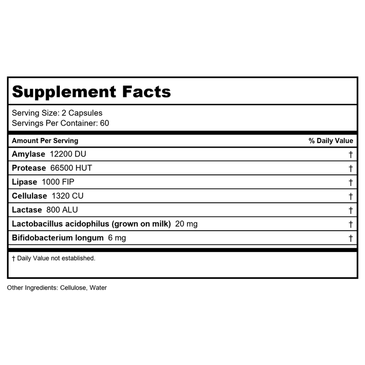 Transformation Enzymes DigestZyme 360 Capsules - Supplement Facts panel