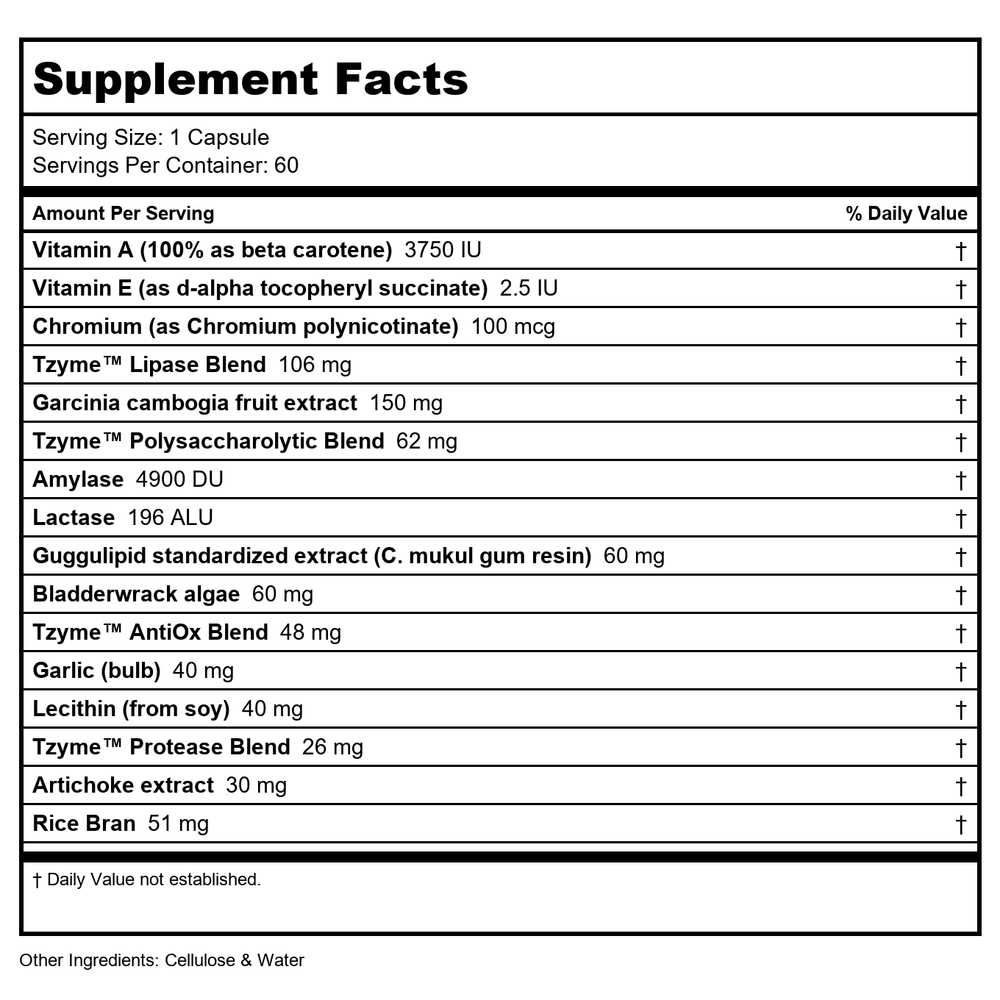 Transformation Enzymes Lypo 60 Capsules - Supplement Facts panel