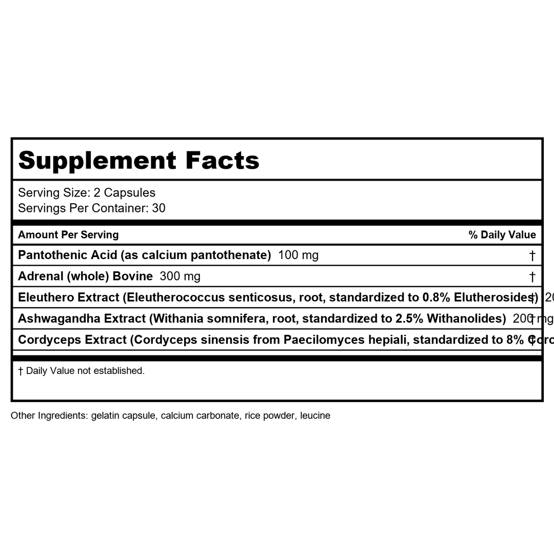 Vital Nutrients Adrenal Support 60 Capsules - Supplement Facts panel