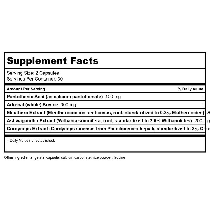 Vital Nutrients Adrenal Support 60 Capsules - Supplement Facts panel