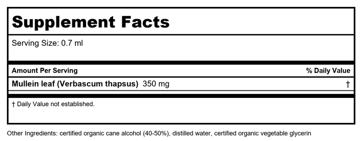 Herb Pharm Mullein Blend 4oz - Supplement Facts panel