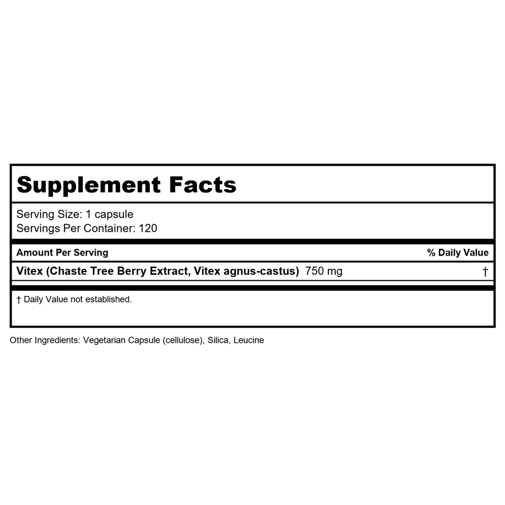 Vital Nutrients Vitex 750 120 Vcaps - Supplement Facts panel