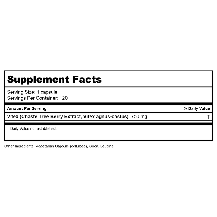 Vital Nutrients Vitex 750 120 Vcaps - Supplement Facts panel