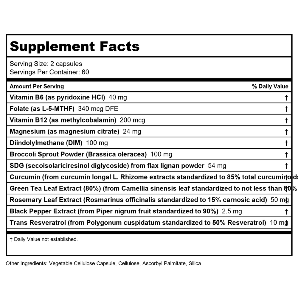 Vital Nutrients Hormone Balance 120 Vcaps - Supplement Facts panel