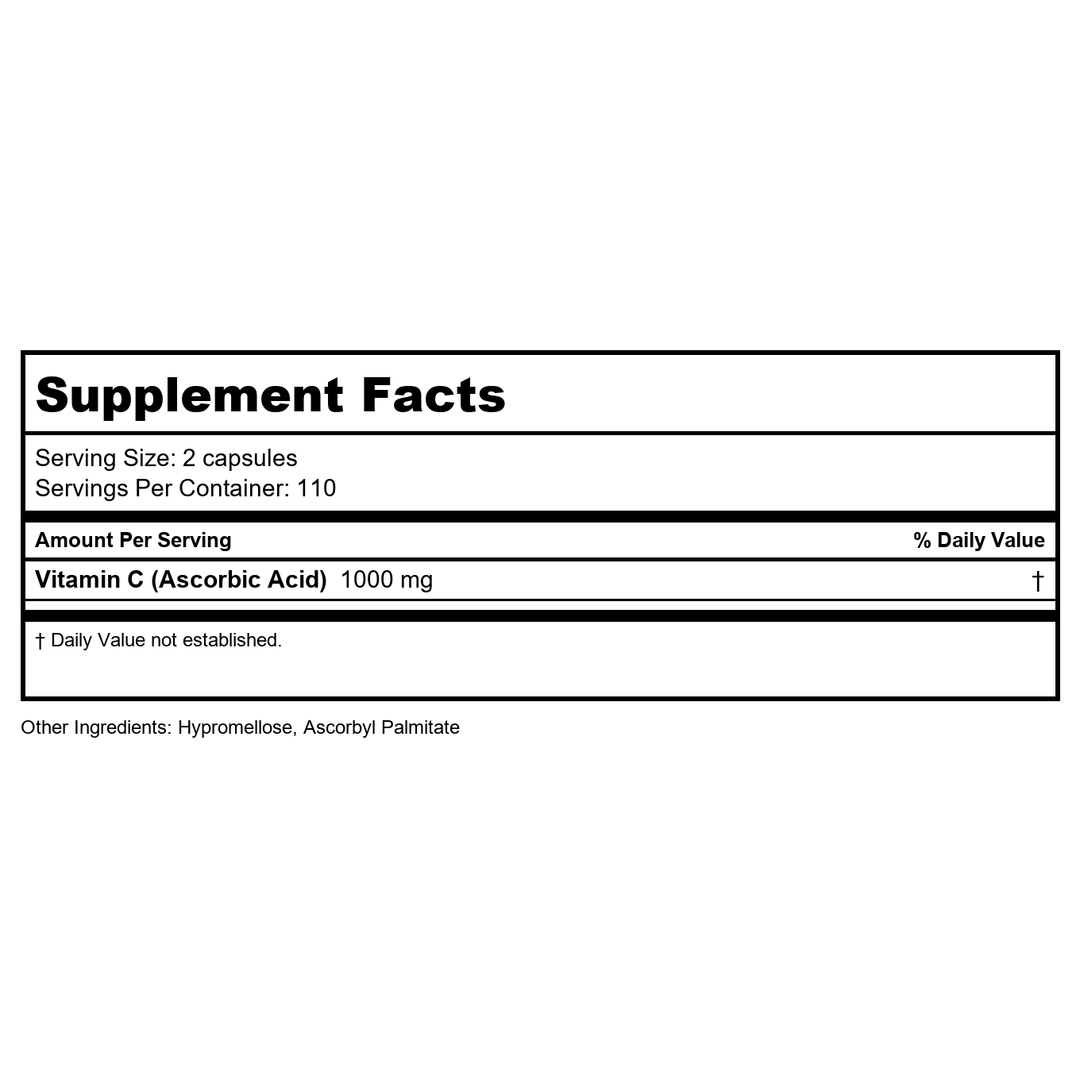 Vital Nutrients Vitamin C 1,000mg 220 Vcaps - Supplement Facts panel