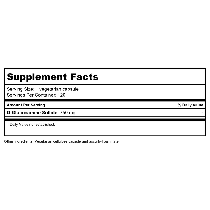 Vital Nutrients Glucosamine Sulfate 750mg 120 Vcaps - Supplement Facts panel