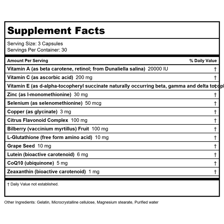 Rx Vitamins Ocular Formula 90 Caps - Supplement Facts panel