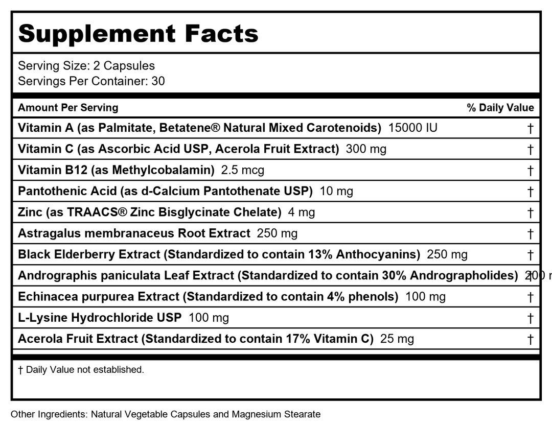 Ortho Molecular Viracid 60 Capsules - Supplement Facts panel