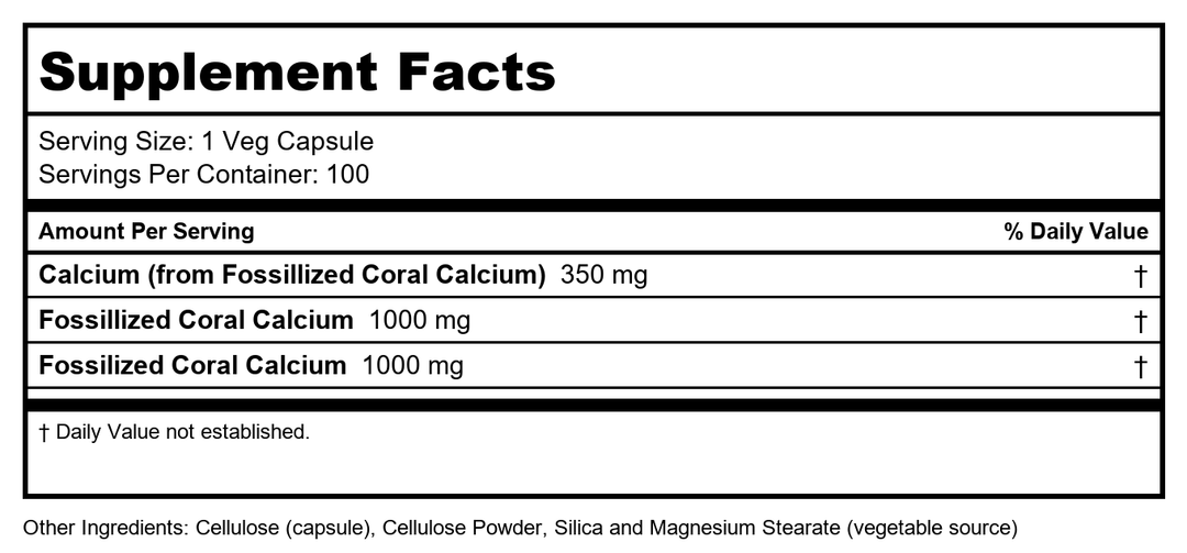 Now Foods Coral Calcium 1000 mg 100 Vcaps - 1273 - Supplement Facts panel