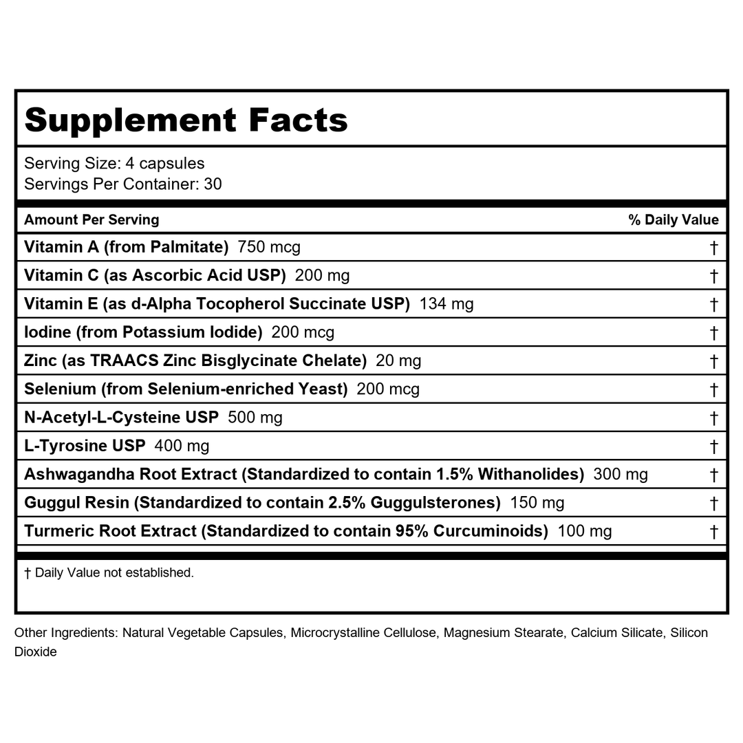 Ortho Molecular Thyrotain 120 Capsules - Supplement Facts panel