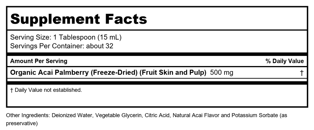 Now Foods Acai Liquid Concentrate 16oz - 4804 - Supplement Facts panel