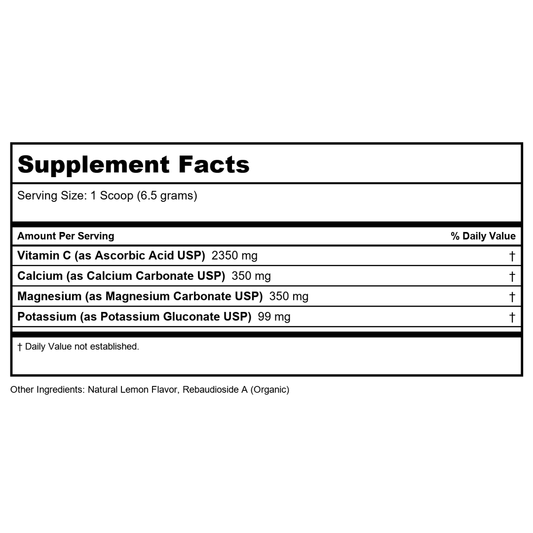Ortho Molecular Buffered Lemon C Powder 300 Grams - Supplement Facts panel