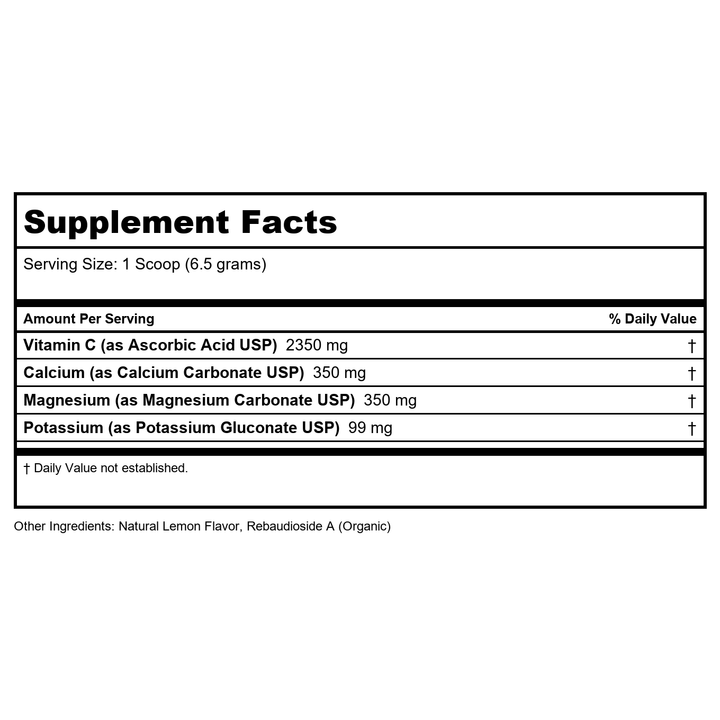 Ortho Molecular Buffered Lemon C Powder 300 Grams - Supplement Facts panel