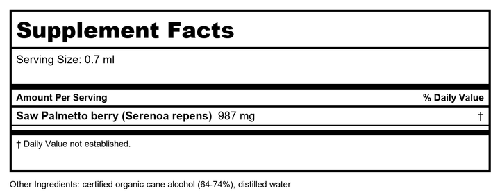 Herb Pharm Saw Palmetto 1oz - 2 Pack - Supplement Facts panel