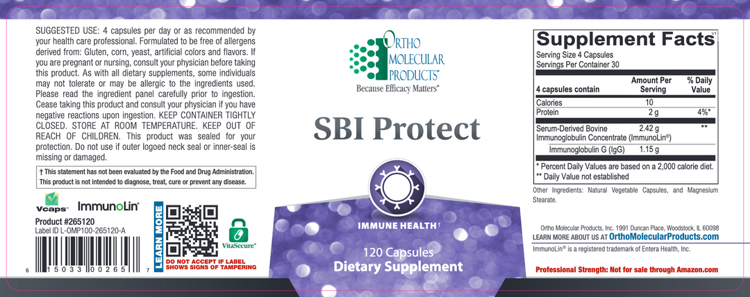 Ortho Molecular SBI Protect 120 Capsules - Supplement Facts panel