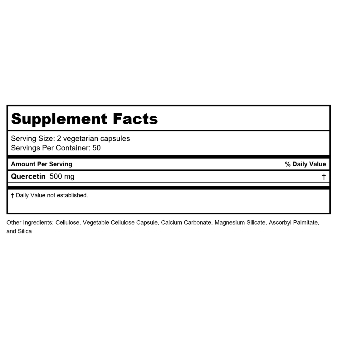 Vital Nutrients Quercetin 250mg 100 Vcaps - Supplement Facts panel