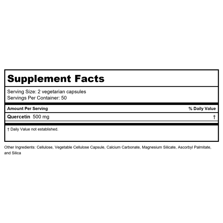 Vital Nutrients Quercetin 250mg 100 Vcaps - Supplement Facts panel