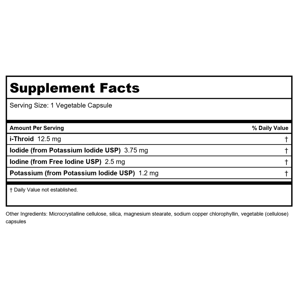 RLC Labs i-Throid 12.5mg 90 Vcaps - Supplement Facts panel