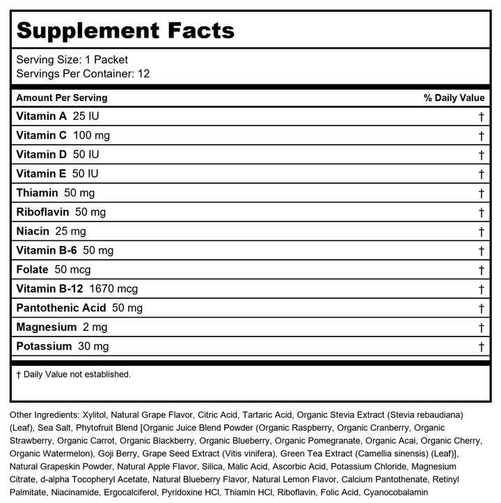 Now Real Food Slender Sticks Active Grape 12 Per Box - 7094 - Supplement Facts panel