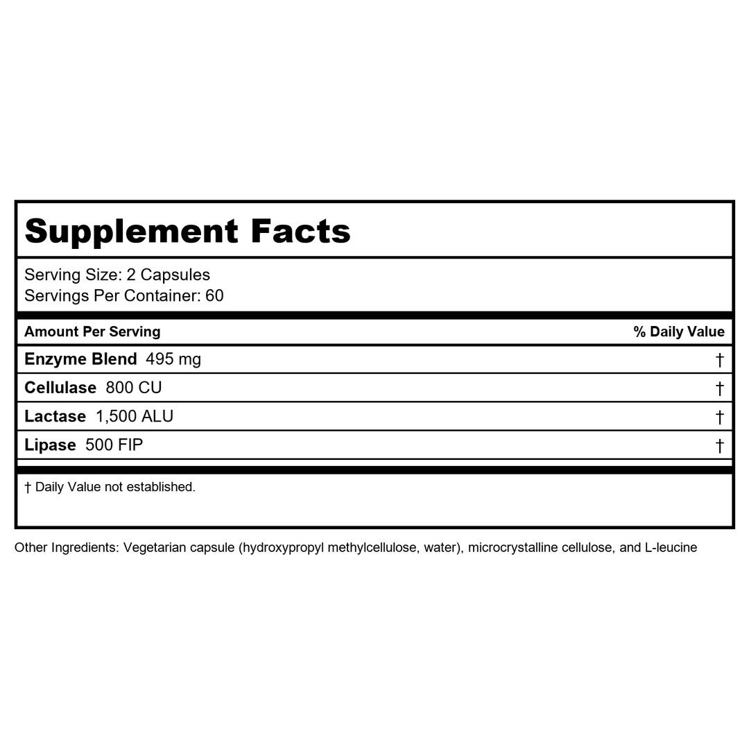 Klaire Labs Vital Zymes Complete 120 Vcaps - Supplement Facts panel