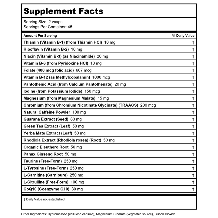 Now Sports Energy Extreme 90 Vcaps - 3352 - - Supplement Facts panel