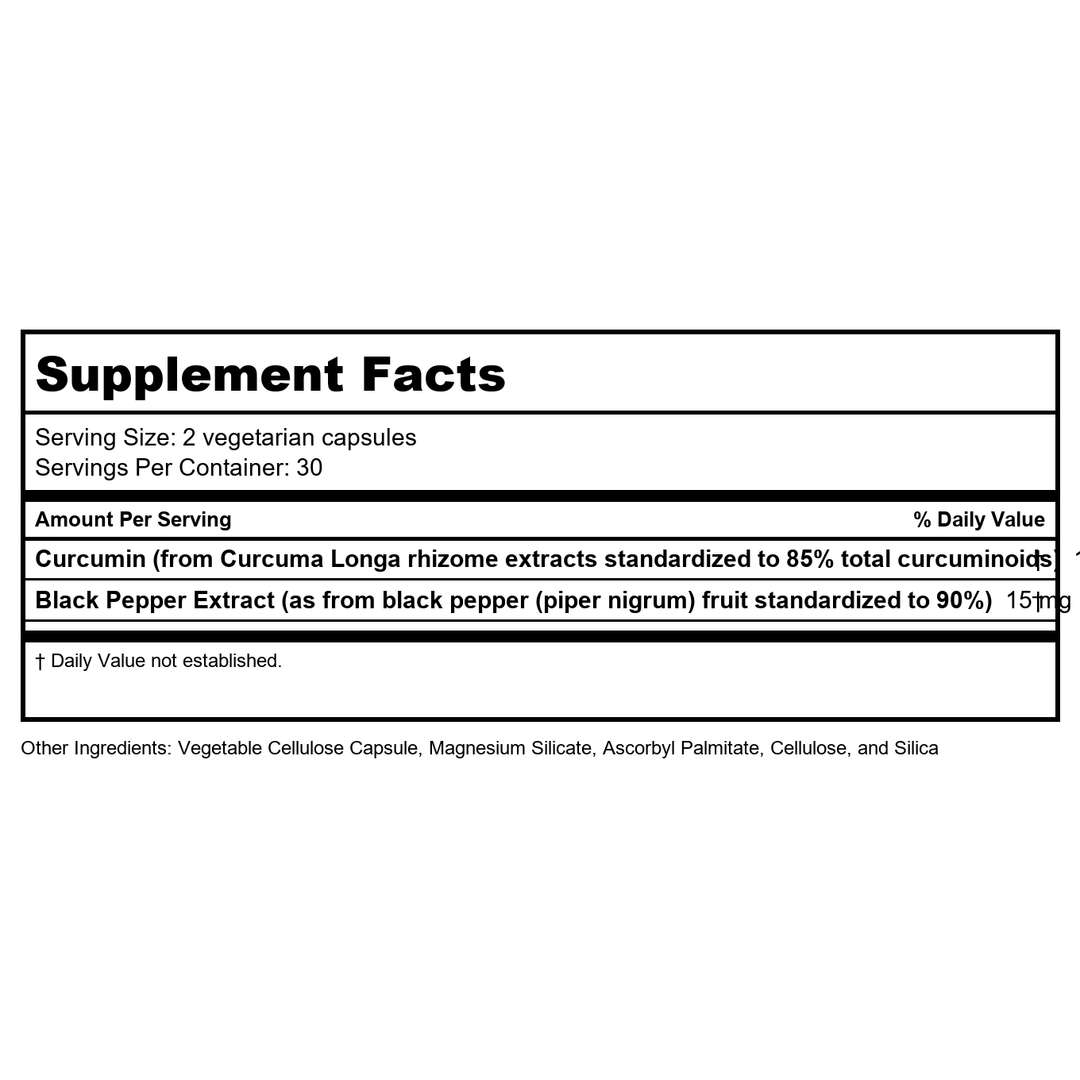 Vital Nutrients Curcumin Extract 500mg 60 Vcaps - Supplement Facts panel