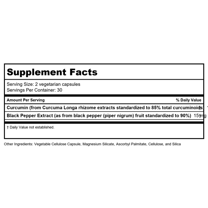 Vital Nutrients Curcumin Extract 500mg 60 Vcaps - Supplement Facts panel
