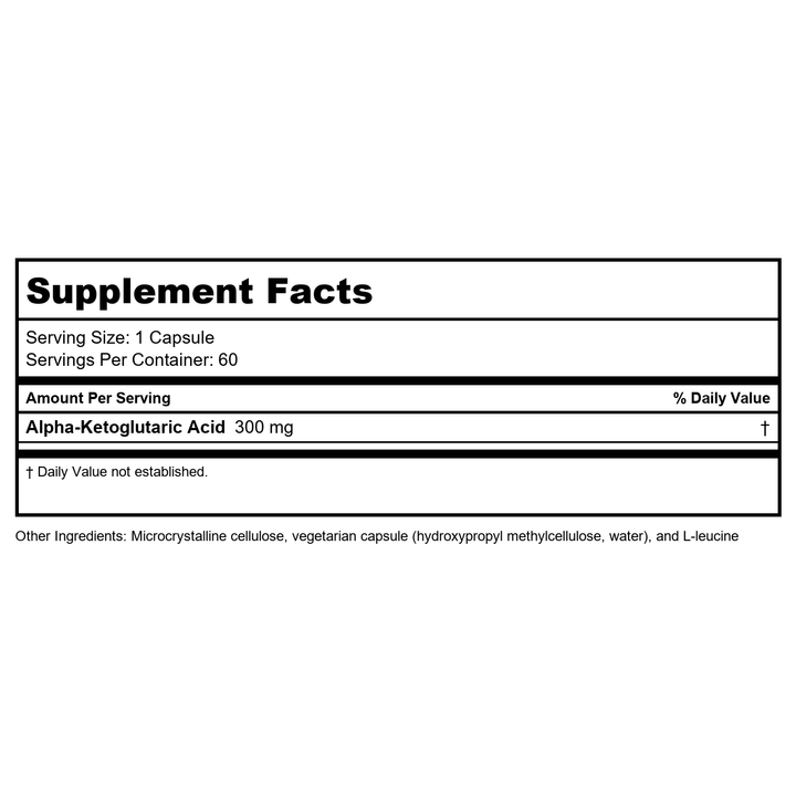 Klaire Labs Alpha-Ketoglutaric Acid 300mg 60 Vcaps - Supplement Facts panel