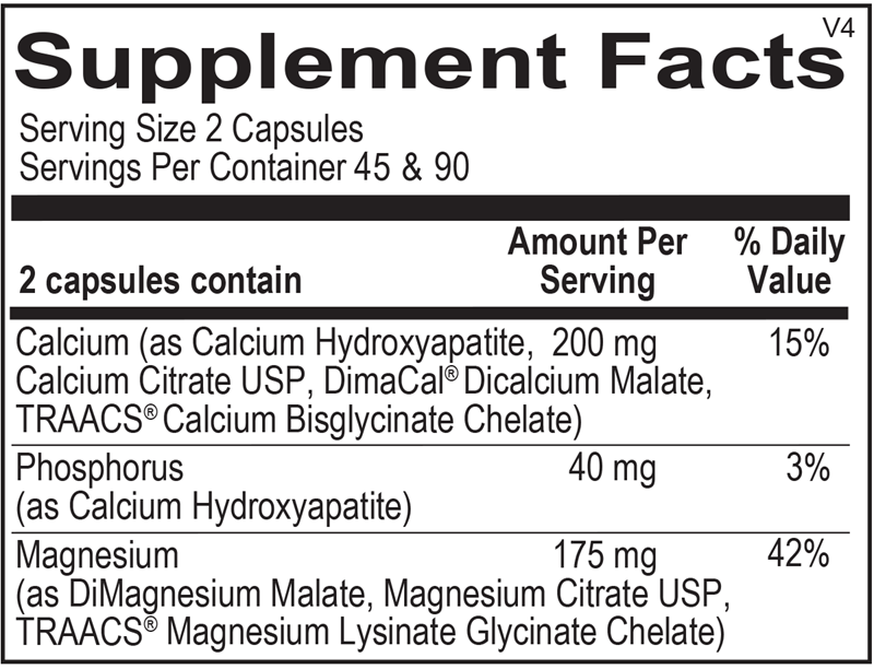 Ortho Molecular Reacted Cal-Mag 180 Vcaps - Supplement Facts panel