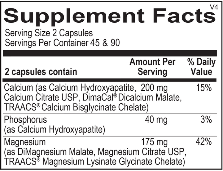 Ortho Molecular Reacted Cal-Mag 180 Vcaps - Supplement Facts panel