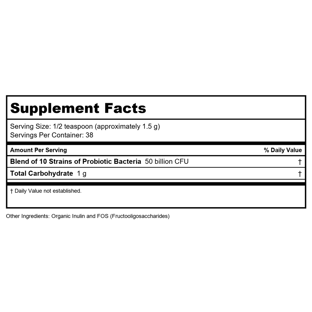 Now Foods Probiotic-10 50 Billion Powder 2oz - 2927 - Supplement Facts panel