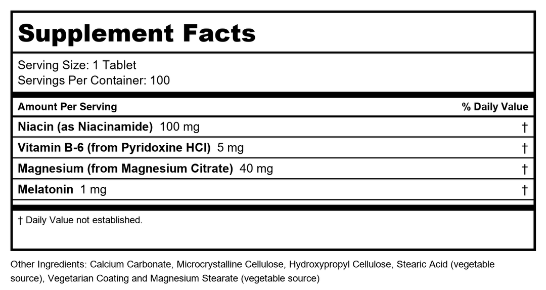 Now Foods Melatonin 1 mg 100 Tablets - 3262 - Supplement Facts panel
