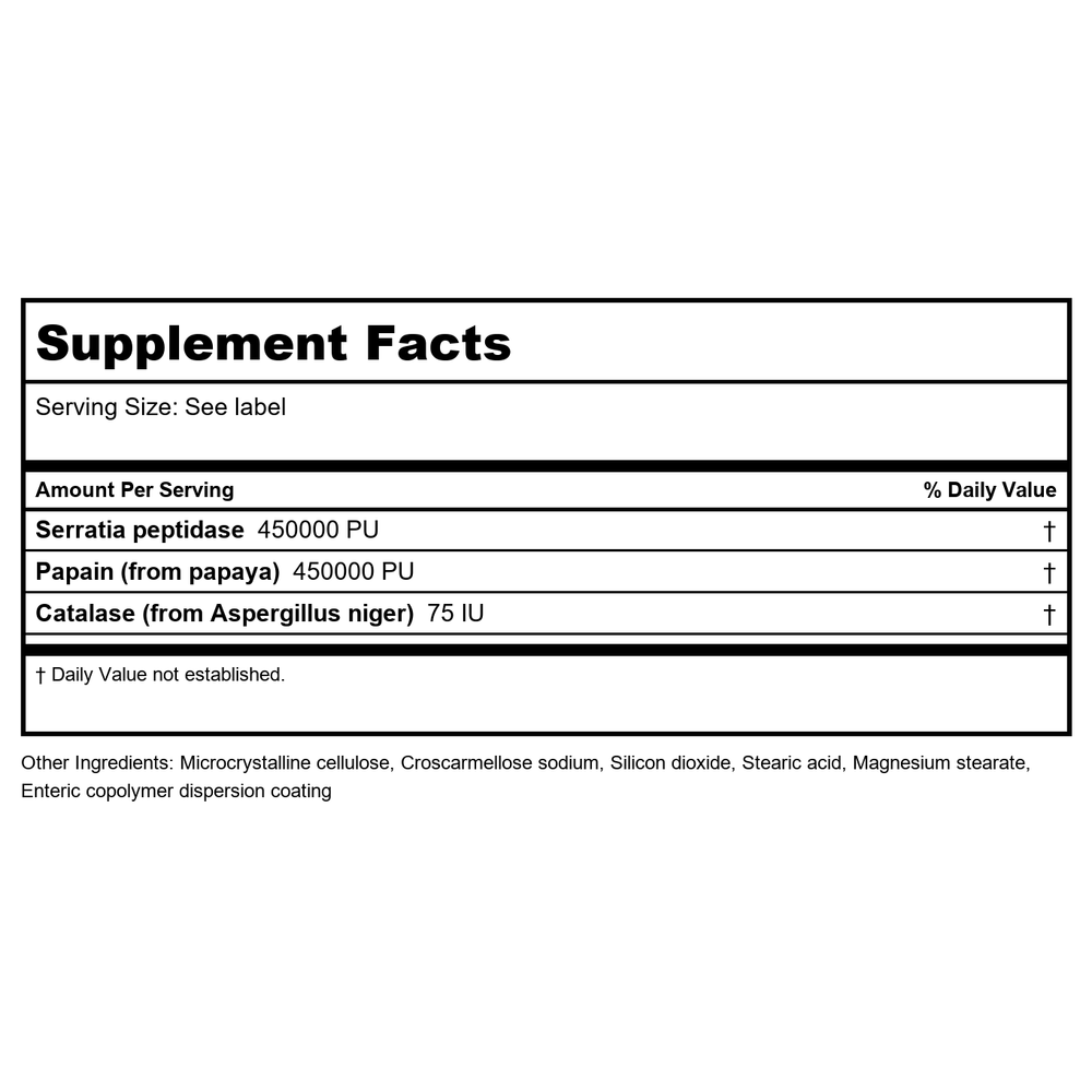 Klaire Labs Serralase 90 Tablets - Supplement Facts panel