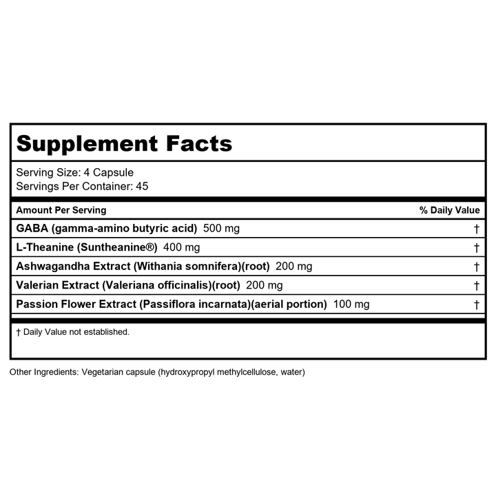 Klaire Labs Stress Support Complex 180 Capsules - Supplement Facts panel