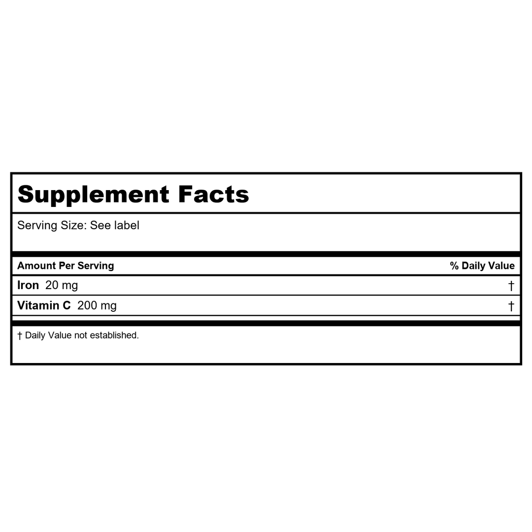 Vital Nutrients Iron Plus C 100 Vcaps - Supplement Facts panel