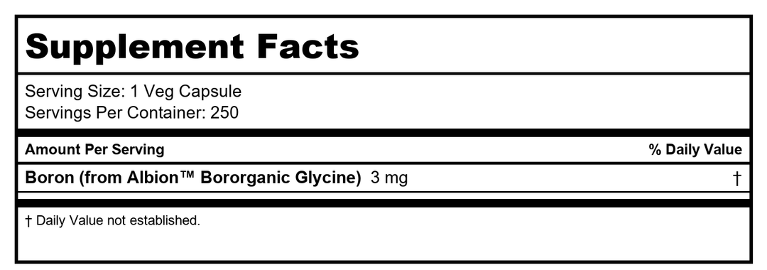 Now Foods Boron 3mg 250 Vcaps - 1412 - Supplement Facts panel