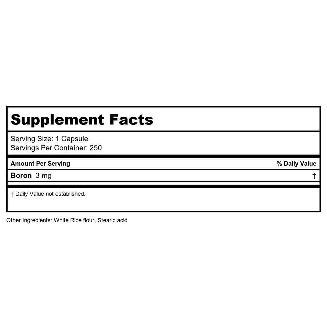 Now Foods Boron 3mg 250 Vcaps - 1412 - 2 Pack - Supplement Facts panel