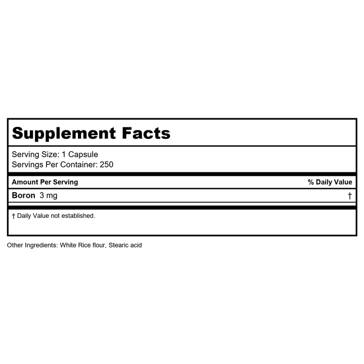 Now Foods Boron 3mg 250 Vcaps - 1412 - 2 Pack - Supplement Facts panel