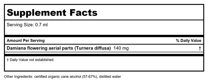 Herb Pharm Damiana 1oz - B0001TKQN6 - Supplement Facts panel