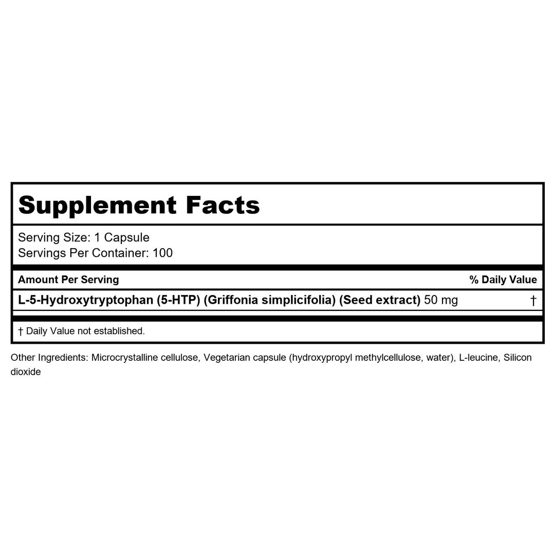 Klaire Labs 5-HTP 50mg 100 Vcaps - Supplement Facts panel