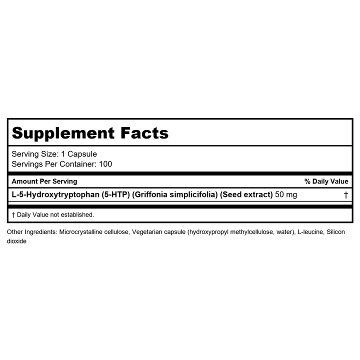 Klaire Labs 5-HTP 50mg 100 Vcaps - Supplement Facts panel