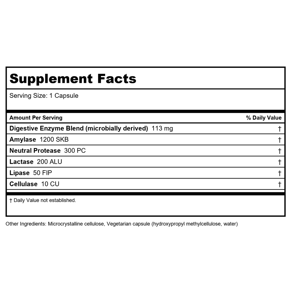 Klaire Labs Digestive Enzymes 180 Capsules - - Supplement Facts panel