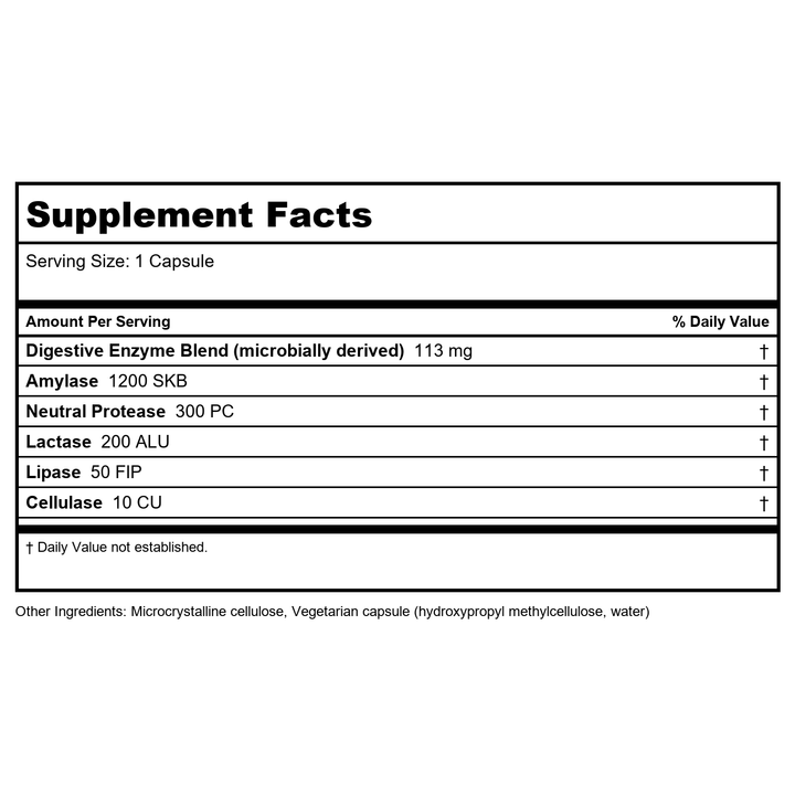 Klaire Labs Digestive Enzymes 180 Capsules - - Supplement Facts panel