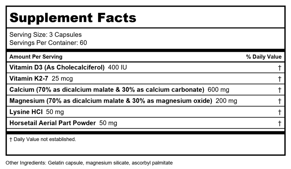 Vital Nutrients Osteo-Nutrients With Vitamin K2-7 180 Capsules - Supplement Facts panel