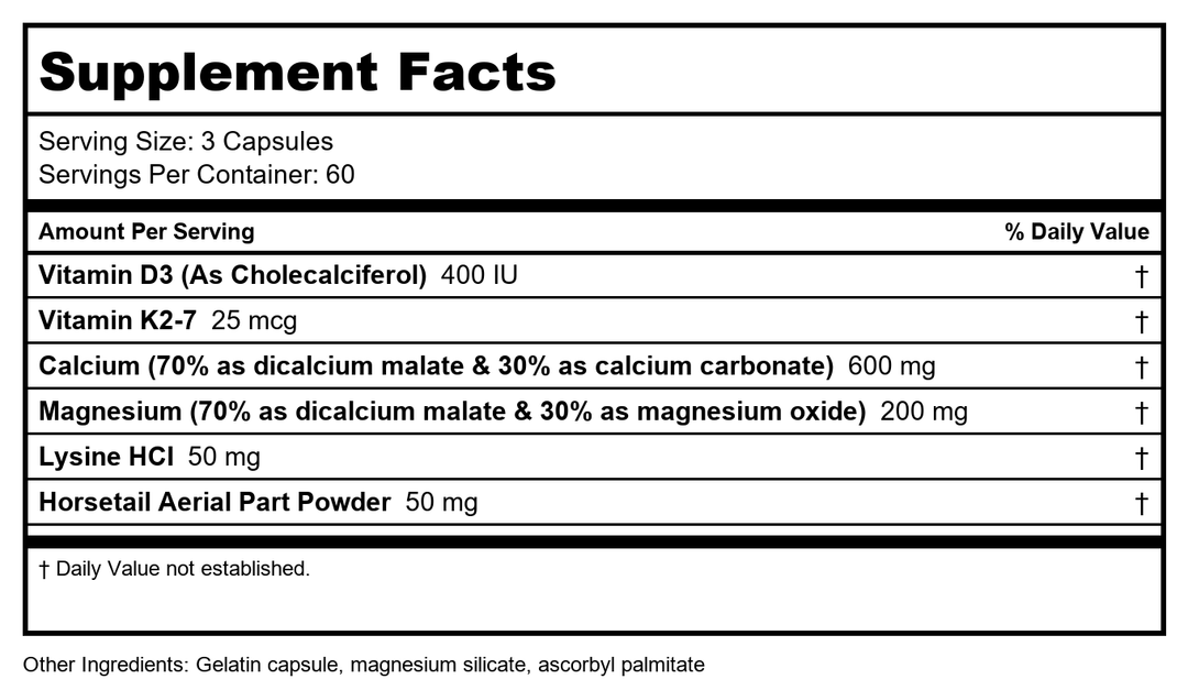 Vital Nutrients Osteo-Nutrients With Vitamin K2-7 180 Capsules - Supplement Facts panel