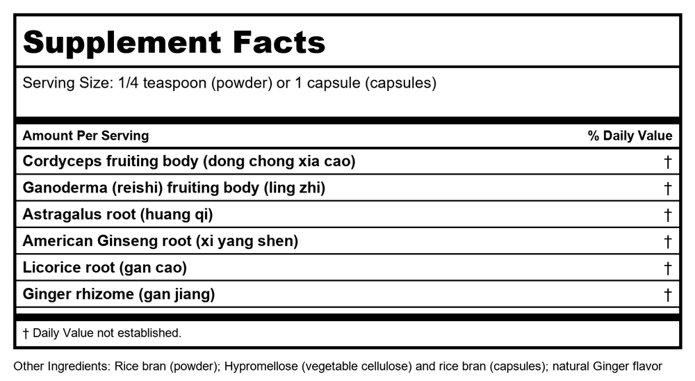 Health Concerns CordySeng Powder 50 Grams - Supplement Facts panel