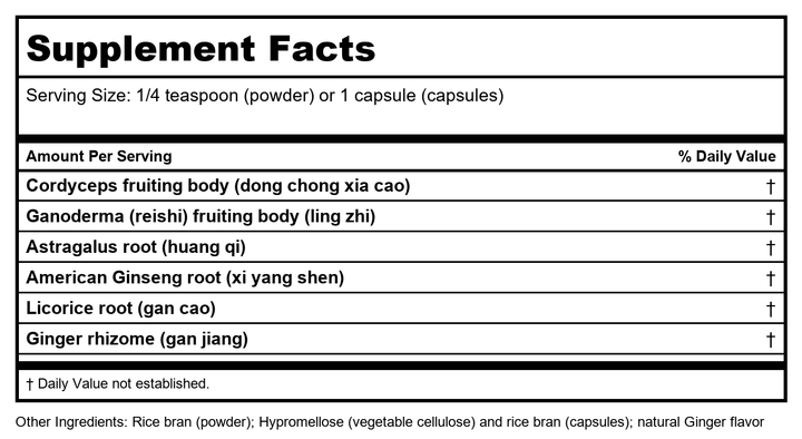 Health Concerns CordySeng Powder 50 Grams - Supplement Facts panel