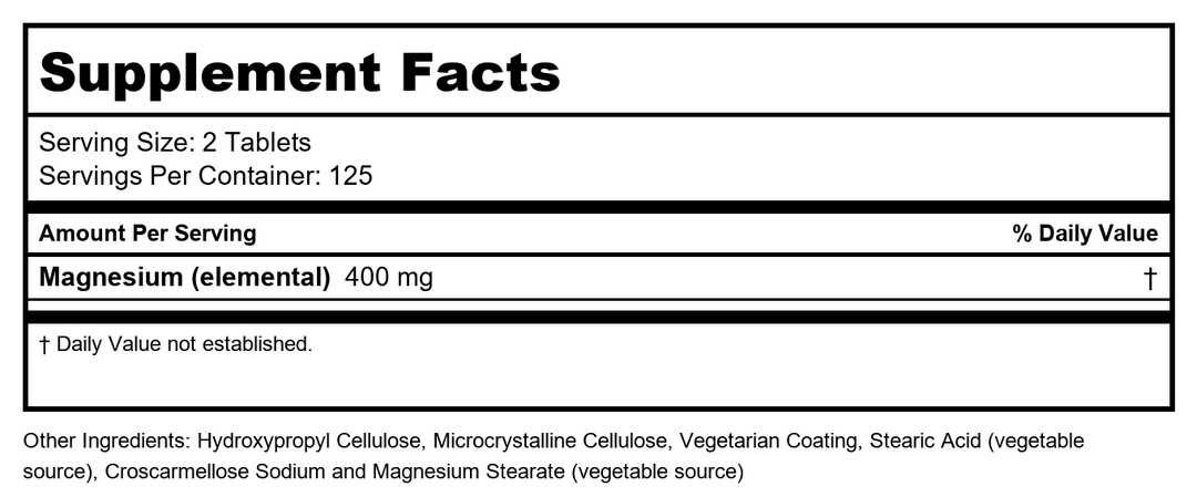 Now Foods Magnesium Citrate 200mg 250 Tablets - 1292 - Supplement Facts panel
