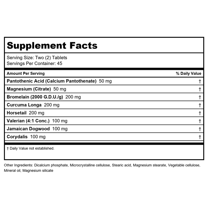 Progena ProTrauma 90 Tablets - Supplement Facts panel